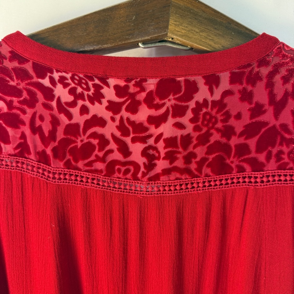 Sundance Red Velvet Burnout and Lace Detail Blouse, Bohemian, Whimsigoth Western - Picture 8 of 12